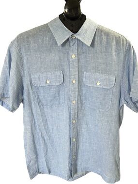 Michael Kors linen blend Light Blue Short-Sleeve Button Front Shirt XL